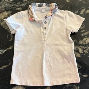 Kids Burberry White Polo Shirt with Ruffled Collar